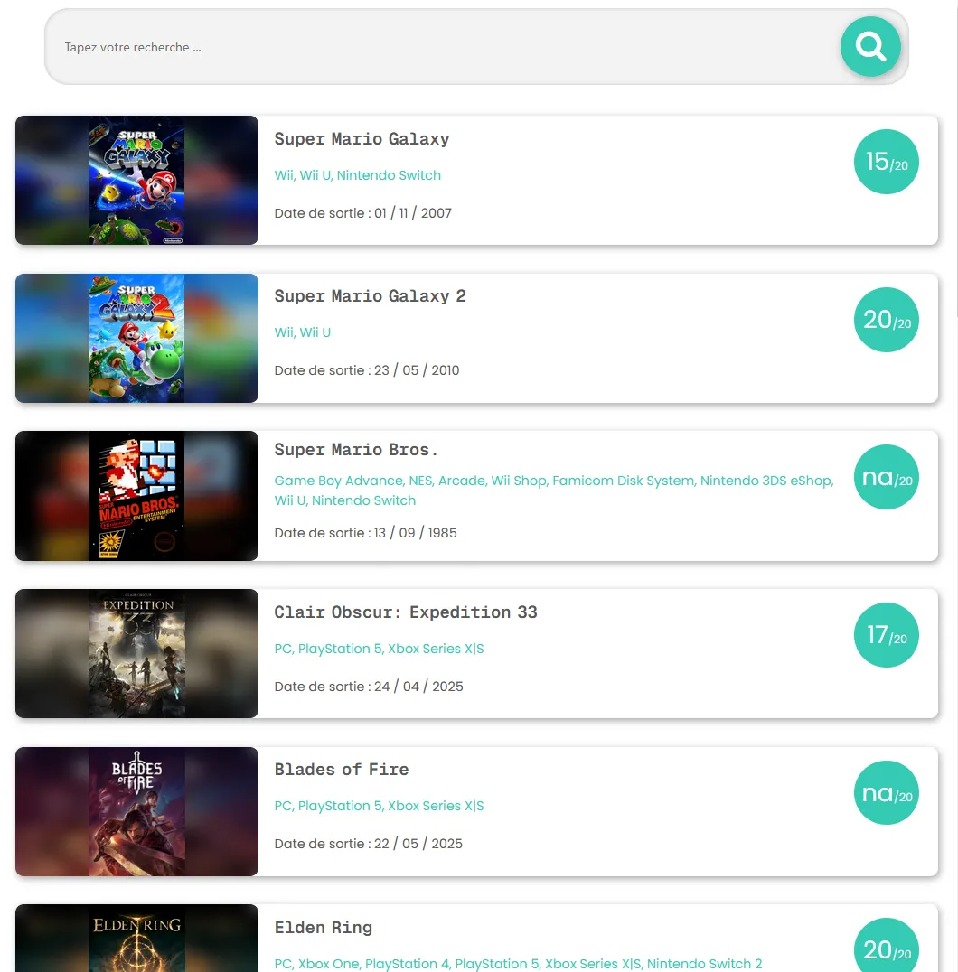 Page recherche du site